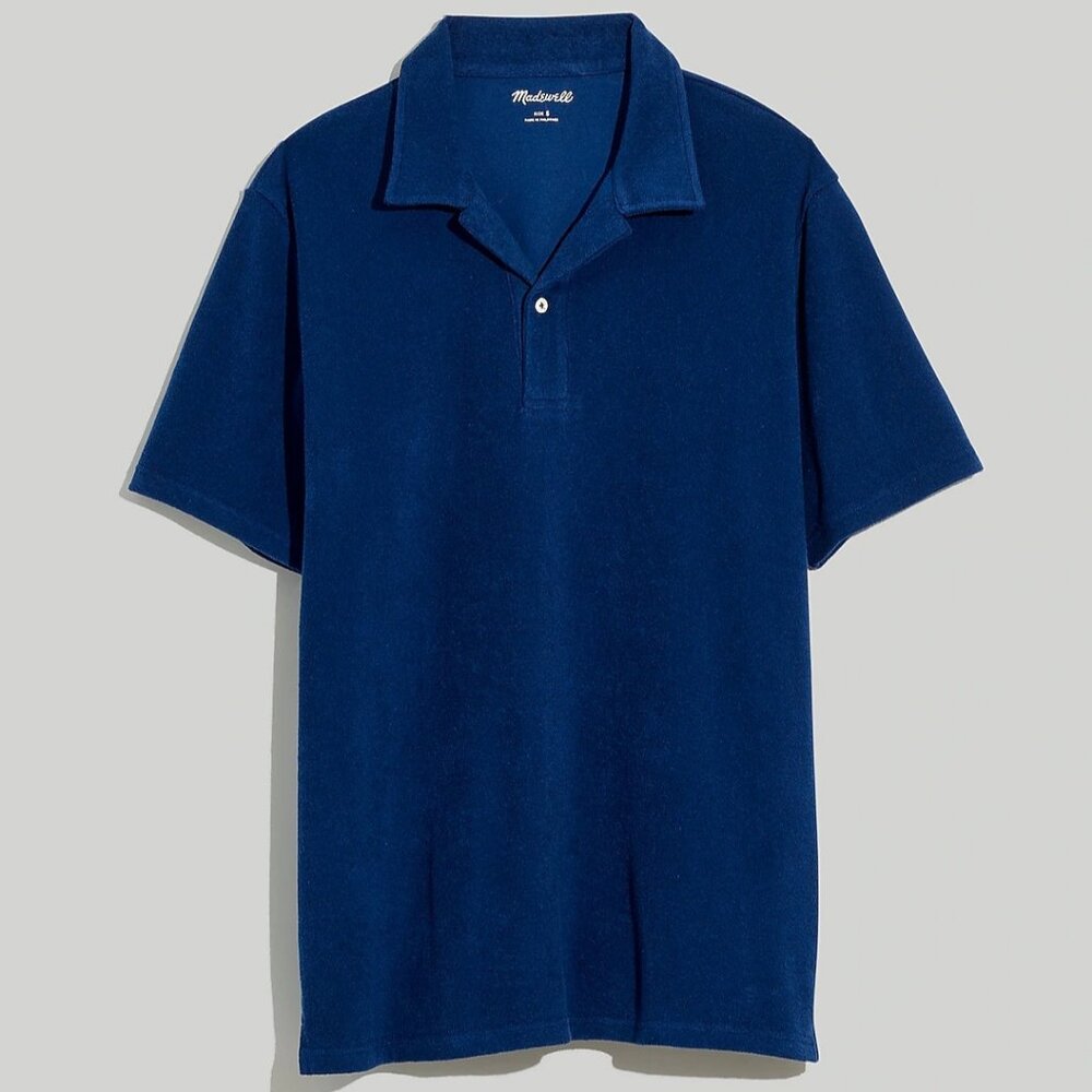 Madewell Men's Size S Navy Blue Terry Cloth Cotton Short Sleeve Polo Shirt NWT